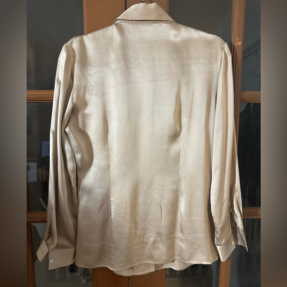 Express 100% Silk Tan Button Down Shirt *callout see pics - Picture 3 of 6